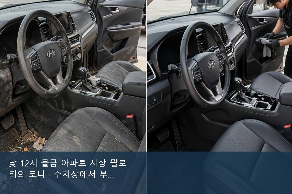 낮 12시 물금 아파트 지상 필로티의 코나 · 주차장에서 부른 날
